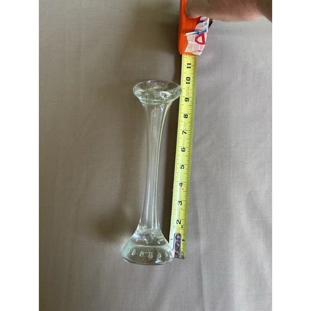 Vintage Hand Blown Glass Bud Vase Controlled Bubble Base 9.5